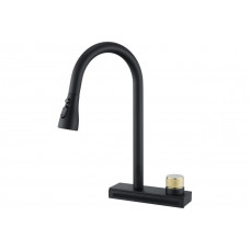 Смеситель для кухни OUTE на основании с водопадом, вытягивающимся изливом, режим душ/ струя, цвет черный T708H