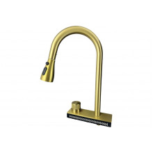 Смеситель для кухни OUTE на основании с водопадом, вытягивающимся изливом, режим душ/ струя, цвет золото T708J