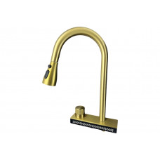 Смеситель для кухни OUTE на основании с водопадом, вытягивающимся изливом, режим душ/ струя, цвет золото T708J